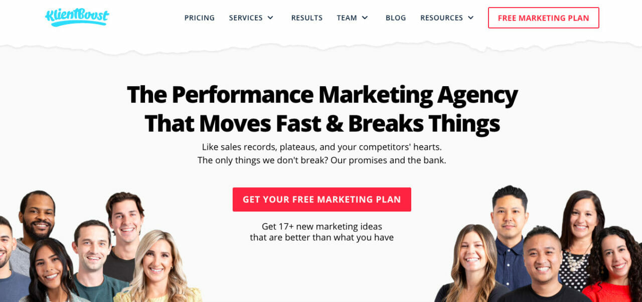 Digital marketing agency KlientBoost home page