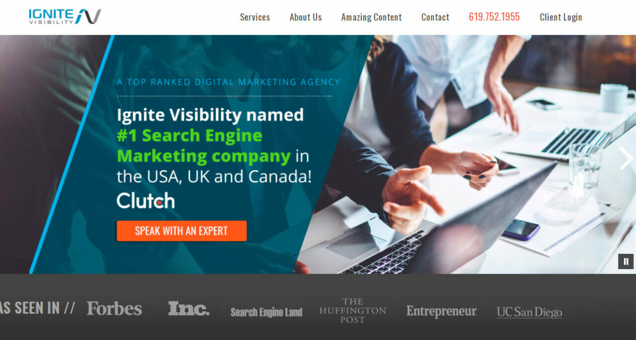 Digital marketing agency Ignite Visibility home page