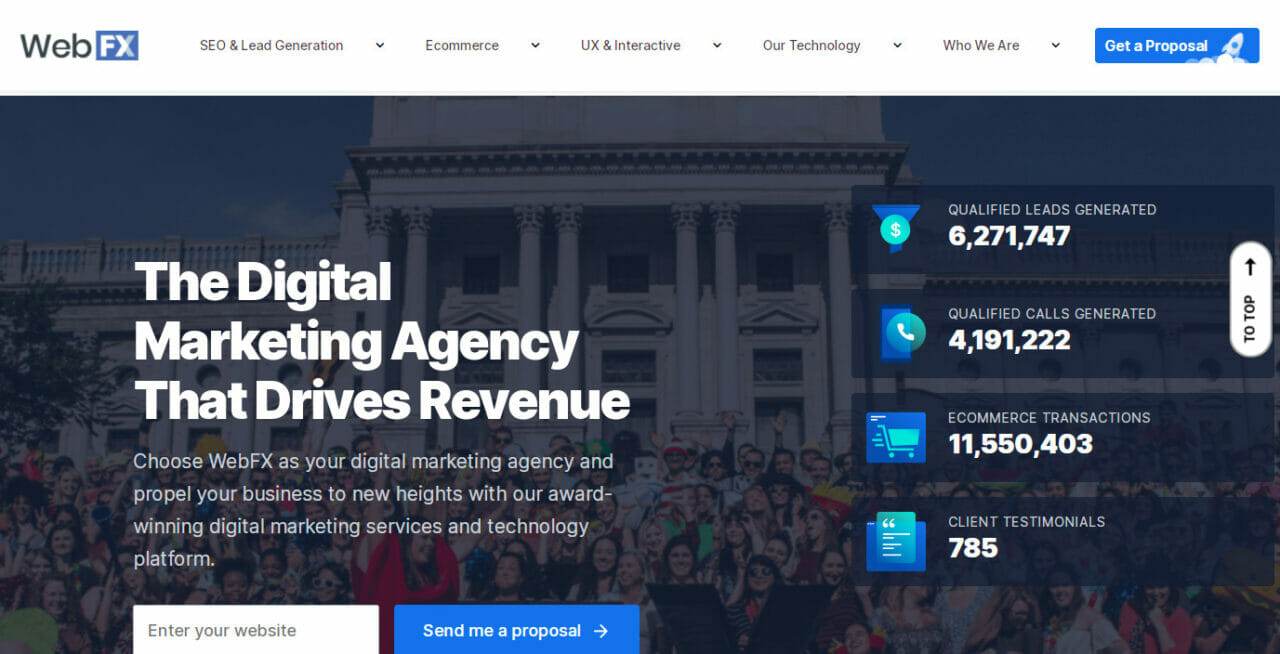 Digital marketing agency WebFX home page