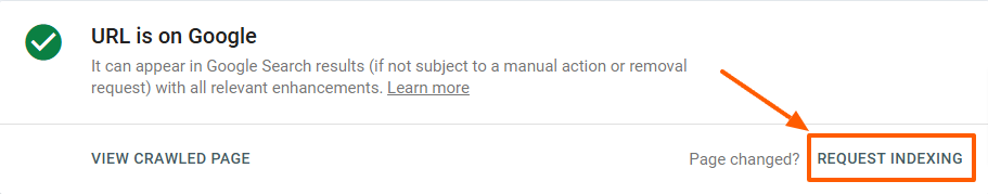 requesting indexing on Google Search Console