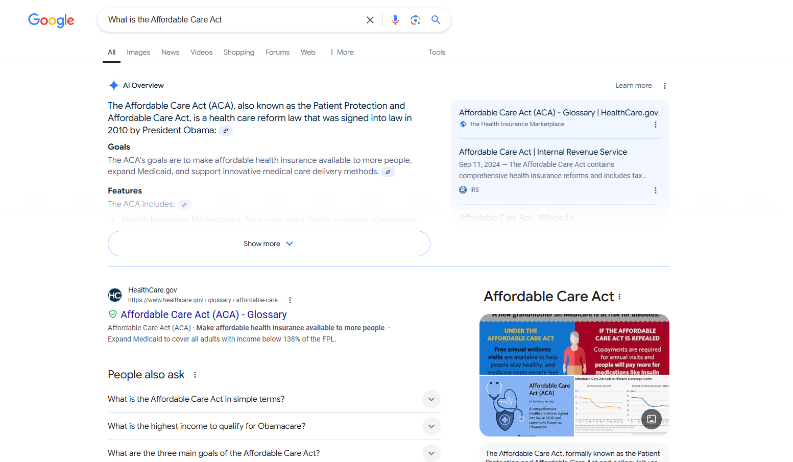 What is the Affordable Care Act Google search