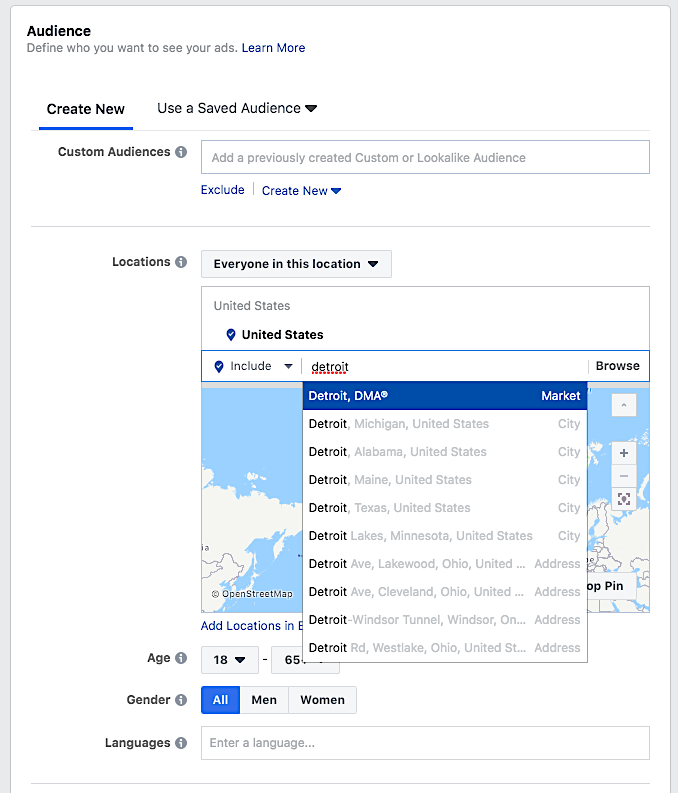 benefits of Facebook Ads - article location targeting