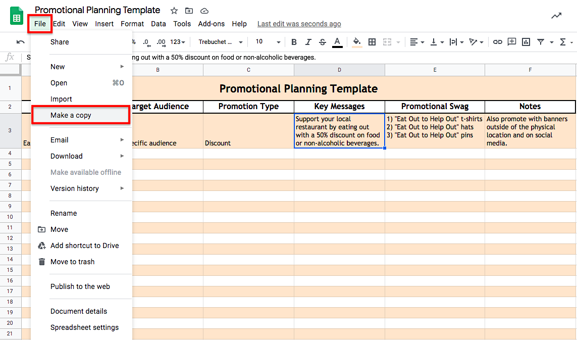 Promotional Planning Template