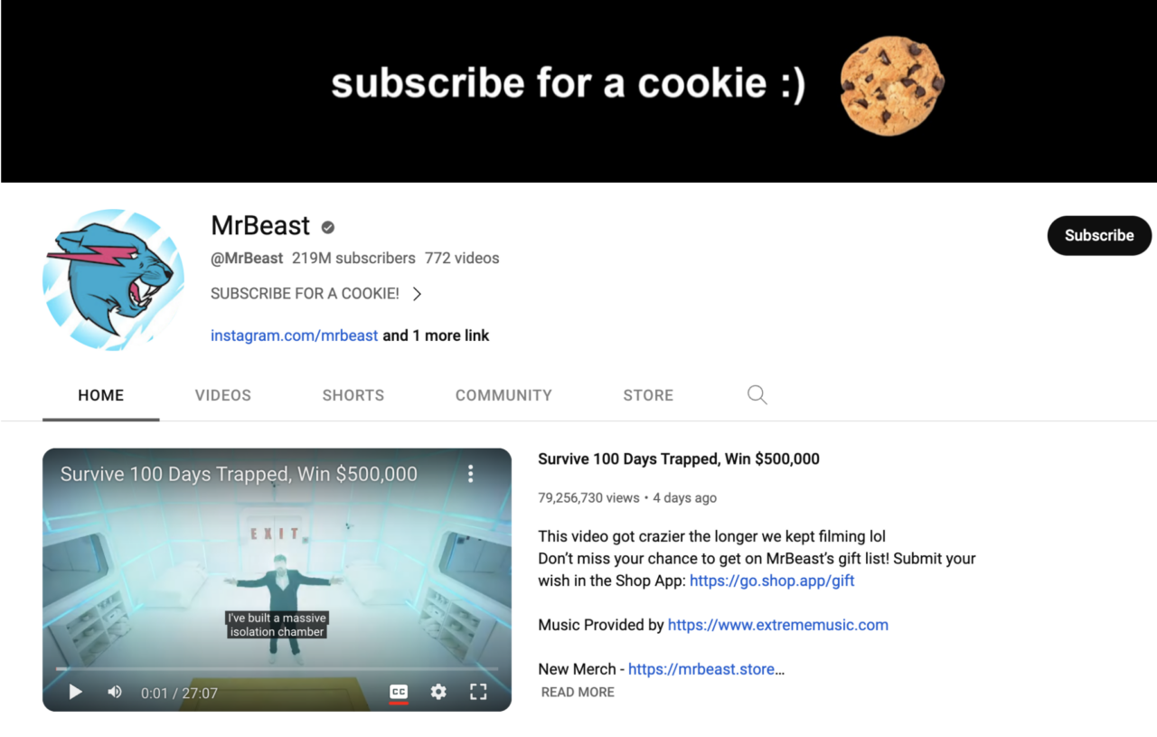 MrBeast YouTube channel example of innovative Digital Marketing Campaign